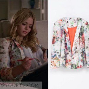 Zara Trafaluc Cropped Floral Watercolour Blazer, S